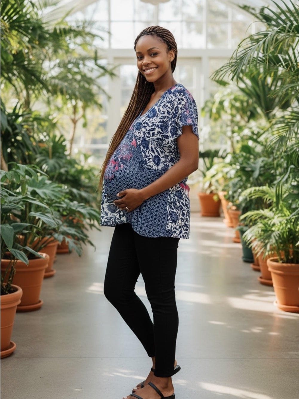 Jessica Simpson 1X maternity dressy blouse blue print v neck